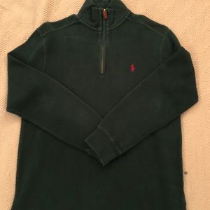 Dark Green Men’s Polo Quarter Zip Sweater Small